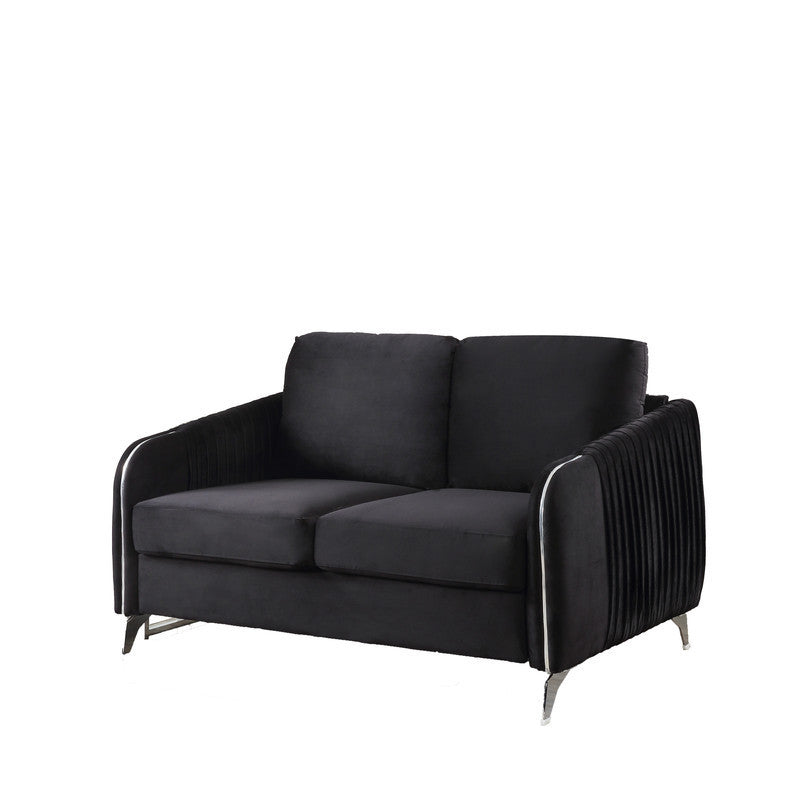 Hathaway Black Velvet Fabric Sofa Loveseat Living Room Set Home Elegance USA