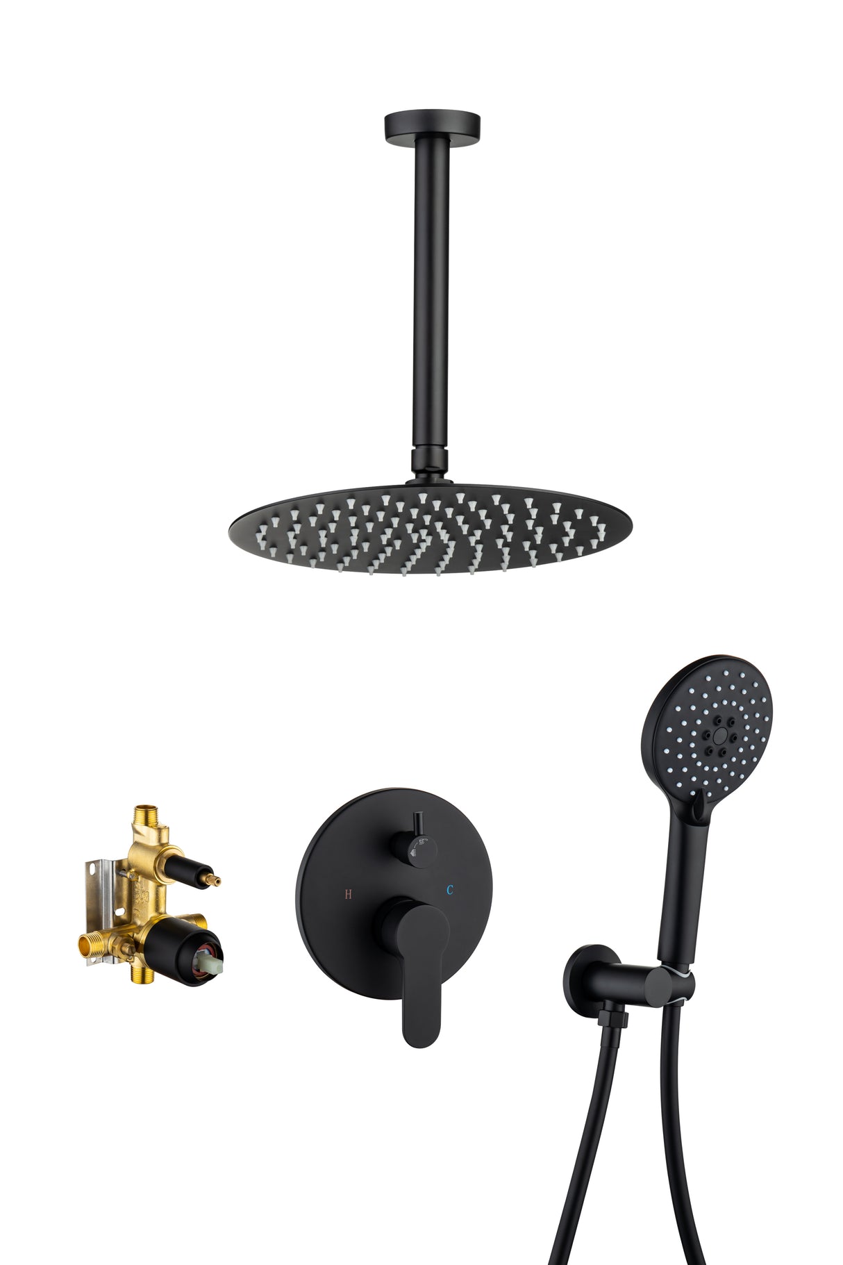 Black Shower System, Ceiling Rainfall Shower Faucet Sets Complete of High Pressure, Rain Shower Head with Handheld, Bathroom 10\\\\\\\'\\\\\\\' Shower Combo with Rough-in Valve Included