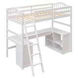 Twin size Loft Bed with Drawers, Cabinet, Shelves and Desk, Wooden Loft Bed with Desk - White(OLD SKU :LT000505AAK) - Home Elegance USA