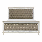 Glamorous Style Champagne Finish Queen Bed 1pc Upholstered Headboard Footboard Arcylic Crystals Trim Tufting Modern Bedroom Furniture - Home Elegance USA