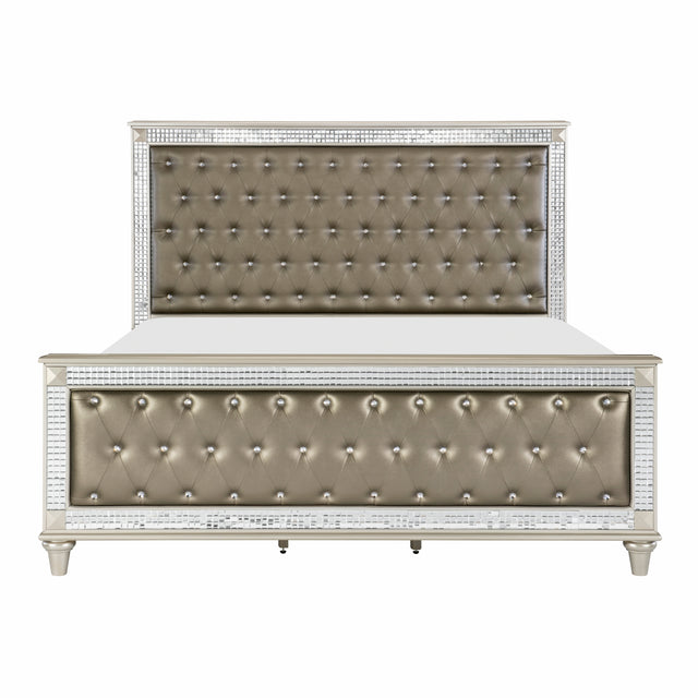 Glamorous Style Champagne Finish Queen Bed 1pc Upholstered Headboard Footboard Arcylic Crystals Trim Tufting Modern Bedroom Furniture - Home Elegance USA