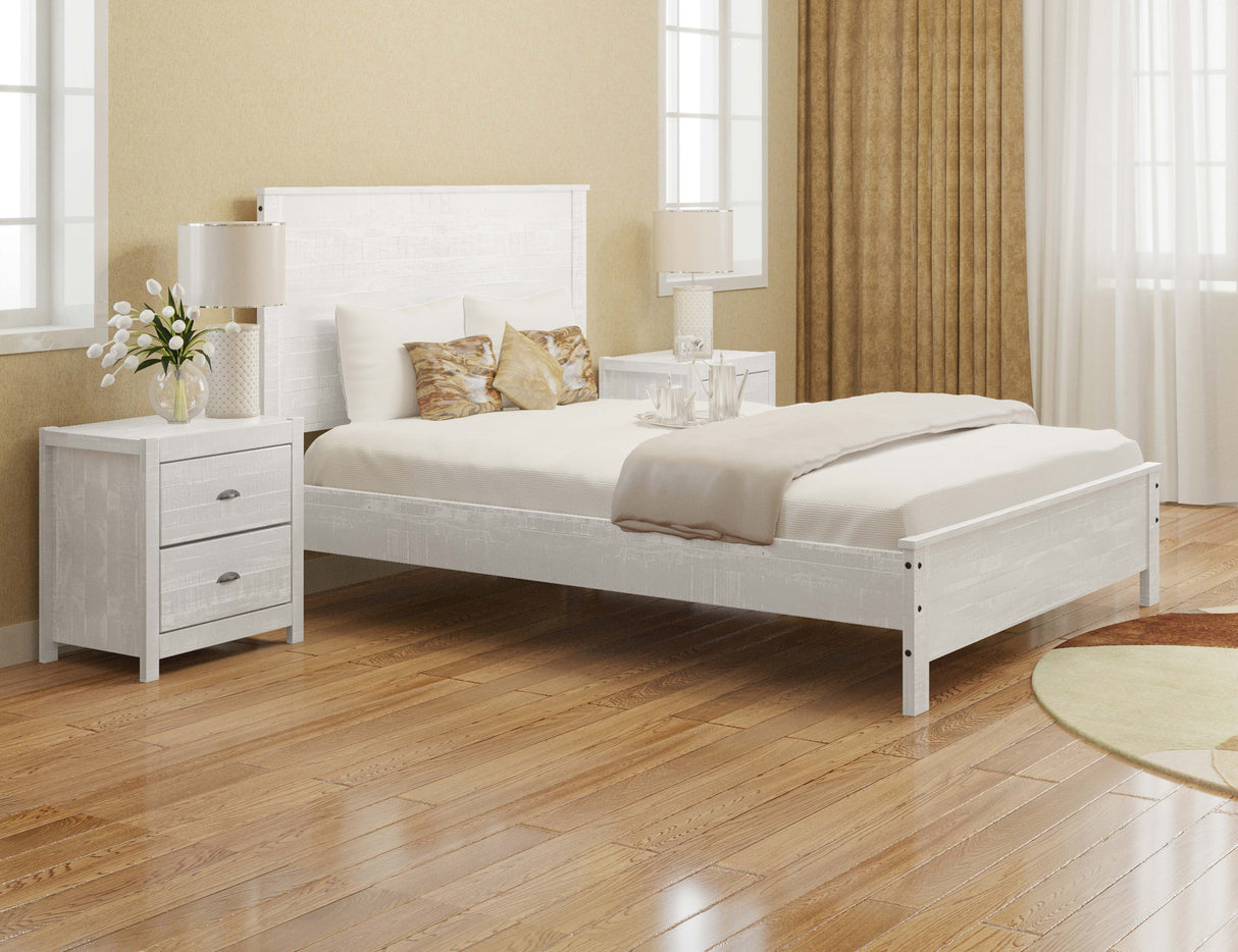 Yes4wood 3-Piece Bedroom Furniture Set, Solid Wood Albany Twin Size Bed Frame with Two 2-Drawer Nightstands, White Home Elegance USA