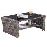 4 Pieces Outdoor Patio Furniture Sets Garden Rattan Chair Wicker Set, Poolside Lawn Chairs with Tempered Glass Coffee Table Porch Furniture