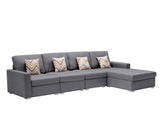 Nolan Gray Linen Fabric 4Pc Reversible Sectional Sofa Chaise with Pillows and Interchangeable Legs - Home Elegance USA