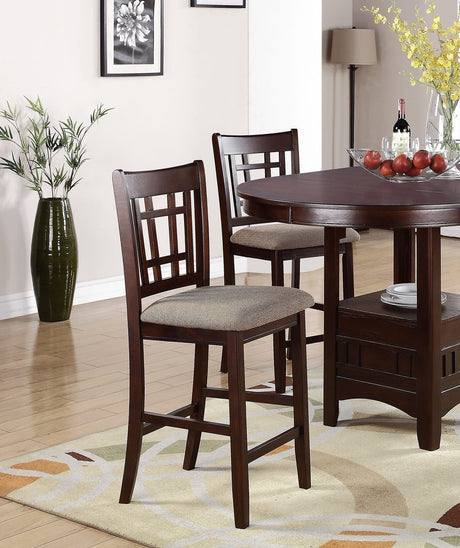 Dining Table Round Counter height Dining Table w Shelve 1pc Table Only Solid wood Dark Rosy Brown FInish | Home Elegance USA