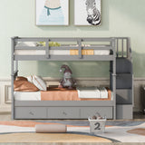 Stairway Twin-Over-Twin Bunk Bed with Three Drawers for Bedroom, Dorm - Gray(Old SKU: LP000309AAE) - Home Elegance USA