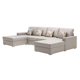 Nolan Beige Linen Fabric 4Pc Double Chaise Sectional Sofa with Pillows and Interchangeable Legs - Home Elegance USA