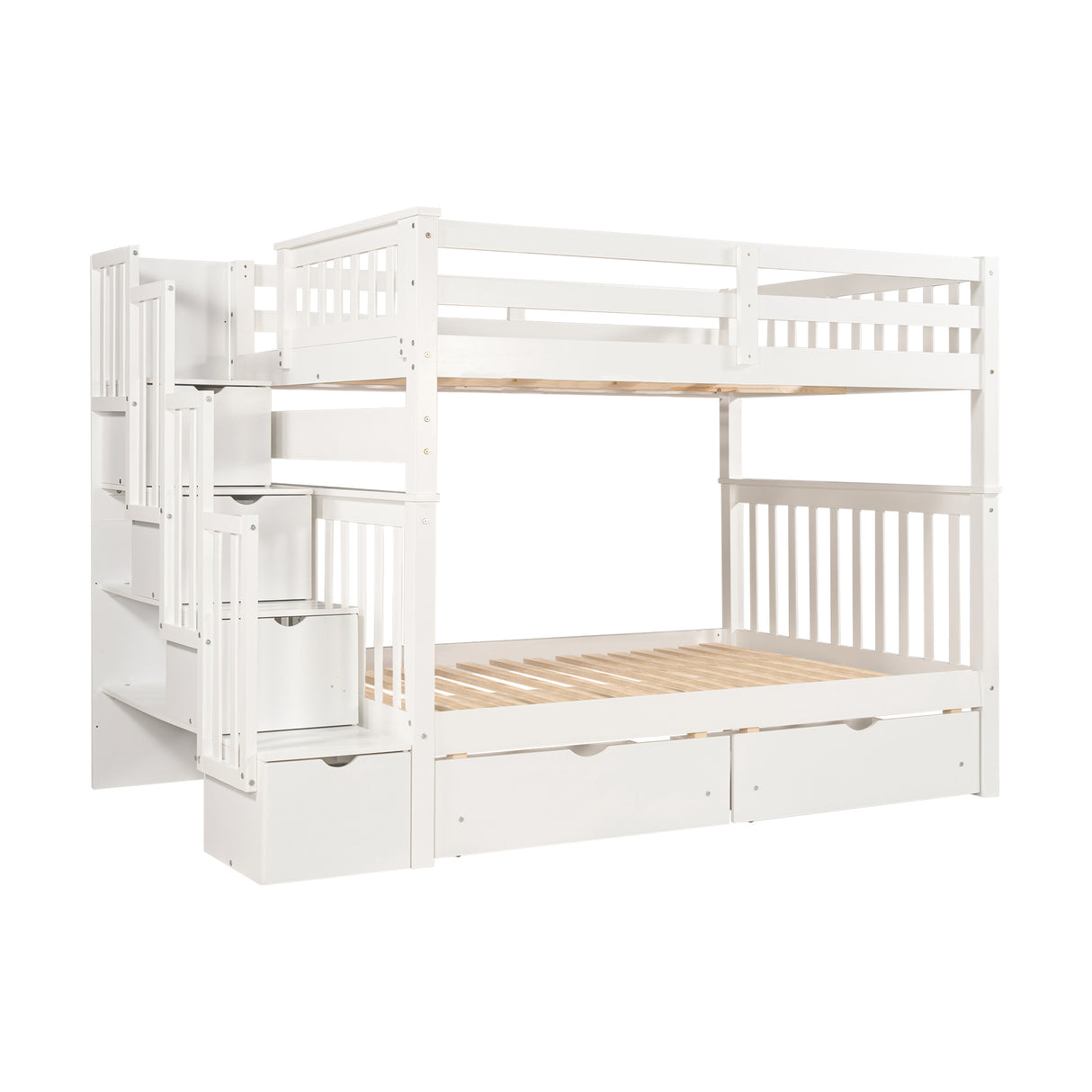 Full Over Full Bunk Bed with Shelves and 6 Storage Drawers, White(Old SKU：LP000046AAK) - Home Elegance USA