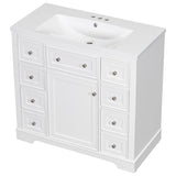 36" Bathroom Vanity with Sink Combo, One Cabinet and Six Drawers, Solid Wood and MDF Board, White - SY999404AAK - image - 19