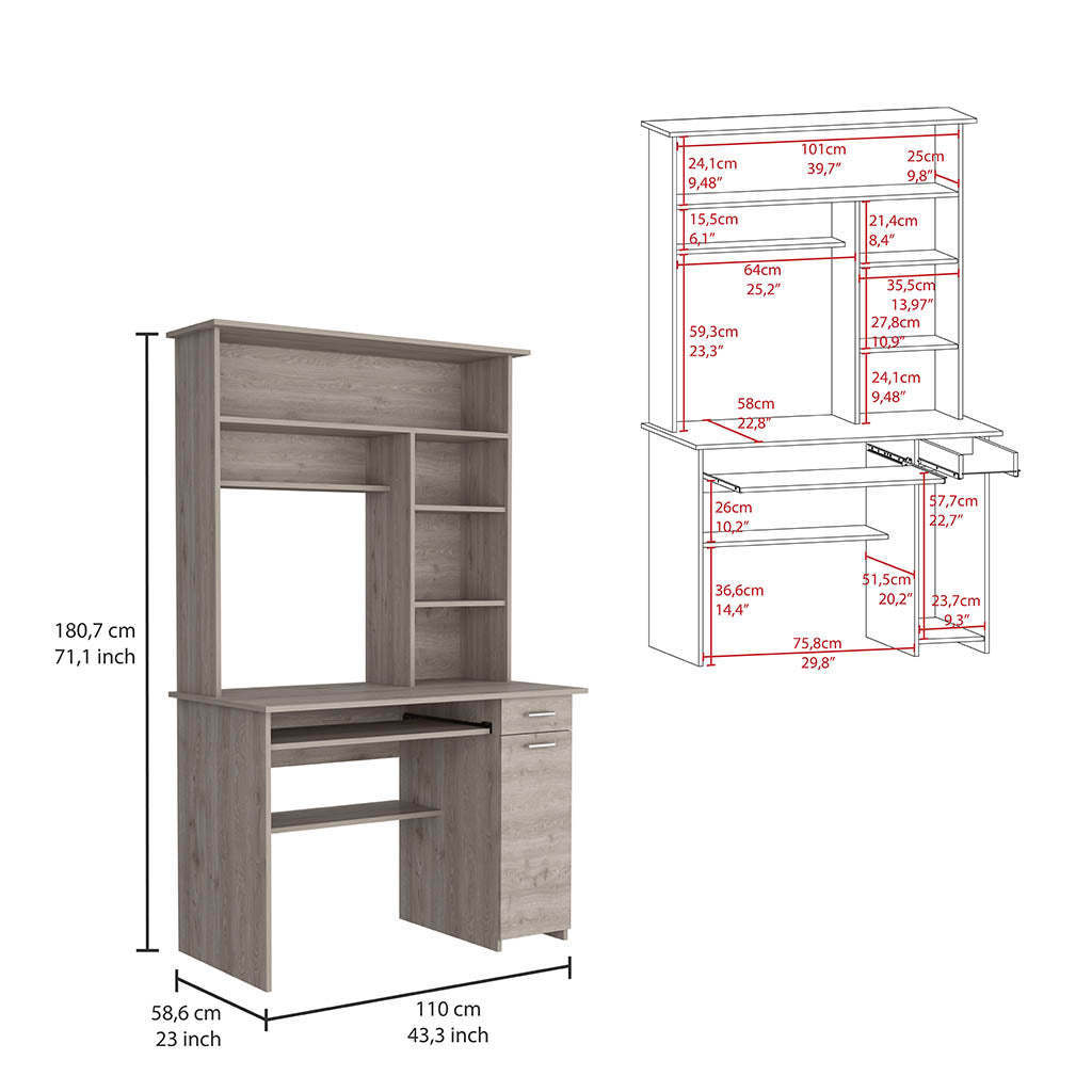 Isabelle 10-Shelf 4-Door 2-piece Office Set, Bookcase and Desk Light Gray - Home Elegance USA