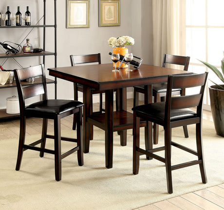 Norah - 5 Piece Counter Height Table Set - Antique Brown Cherry - Home Elegance USA