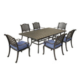 Rectangular 6 - Person 86" Long Aluminum Dining Set with Navy Blue Cushions