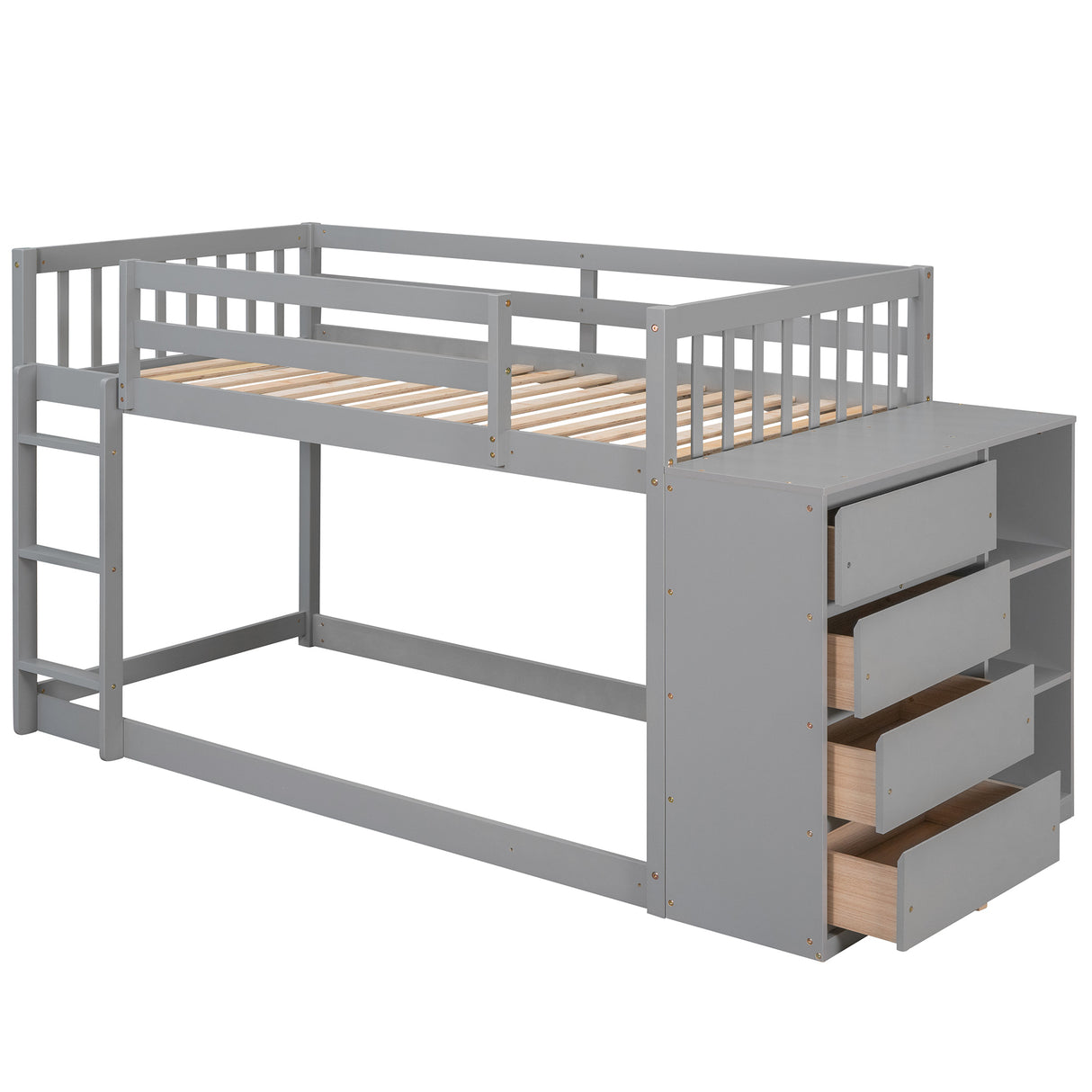 Twin over Twin Bunk Bed with 4 Drawers and 3 Shelves-Gray（OLD SKU: LP000067AAE） - Home Elegance USA