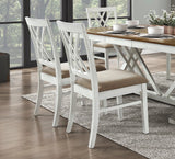 Modern Style White and Oak Finish 7pc Dining Set Table w Extension Leaf 6x Side Chairs Upholstered Seat Charming Traditional Dining Room Furniture - Home Elegance USA