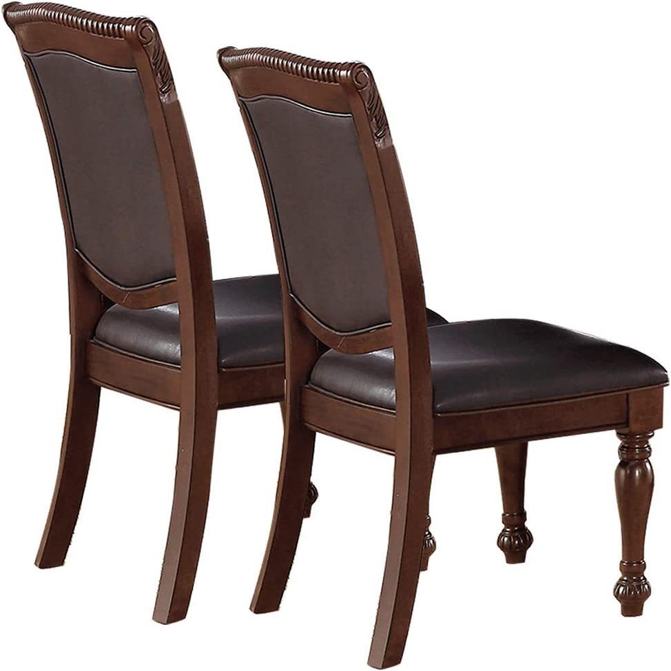 Majestic Royal Dining Room Table w Leaf 2x Arm Chairs And 6x Side Chairs Brown 9pc Set Rubberwood Dining Table Double Pedestal Base Rectangle Table - Home Elegance USA