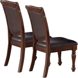 Royal Majestic Formal Set of 2 Arm Chairs Brown Color Rubberwood Dining Room Furniture Faux Leather Upholstered Seat - Home Elegance USA