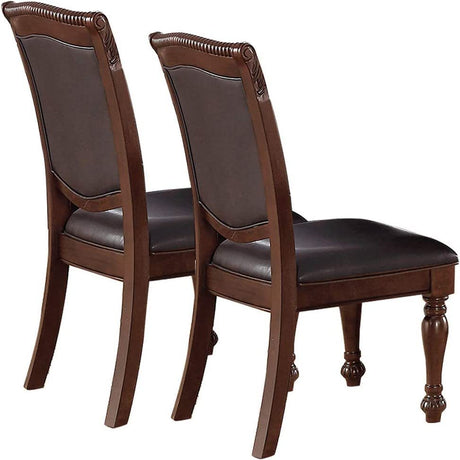 Majestic Classic Formal Dining Room Table And 4x Side Chairs Brown 5pc Set Dining Table Pedestal Base Round Table Faux Leather - Home Elegance USA