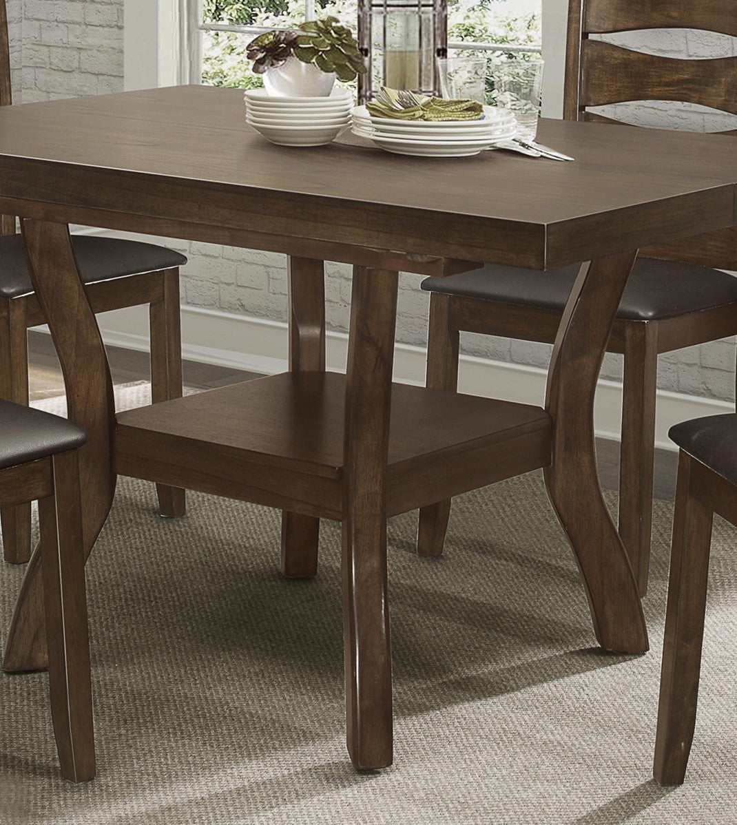 Transitional Dining Room Furniture 5pc Dining Set Table w Self-Storing Leaf and 4x Side Chairs Brown Finish Wooden Furniture - Home Elegance USA