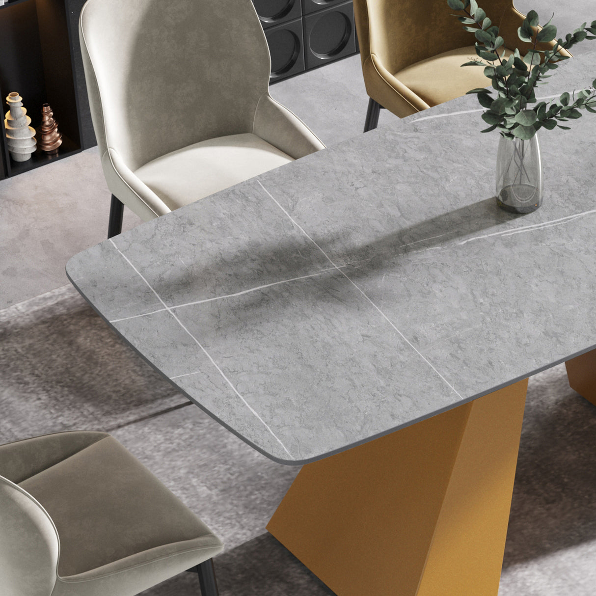 70.87"Modern artificial stone gray curved golden metal leg dining table - can accommodate 6 - 8 people - W1535S00088 - image - 11