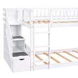 Stairway Twin over Twin Bunk Bed with Two Drawers and Slide, White(OLD SKU :LT000155AAK) - Home Elegance USA