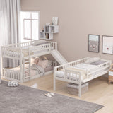 Twin-Over-Twin-Over-Twin Triple Bed with Built-in Ladder and Slide, Triple Bunk Bed with Guardrails, White(OLD SKU: LP000051AAK) - Home Elegance USA