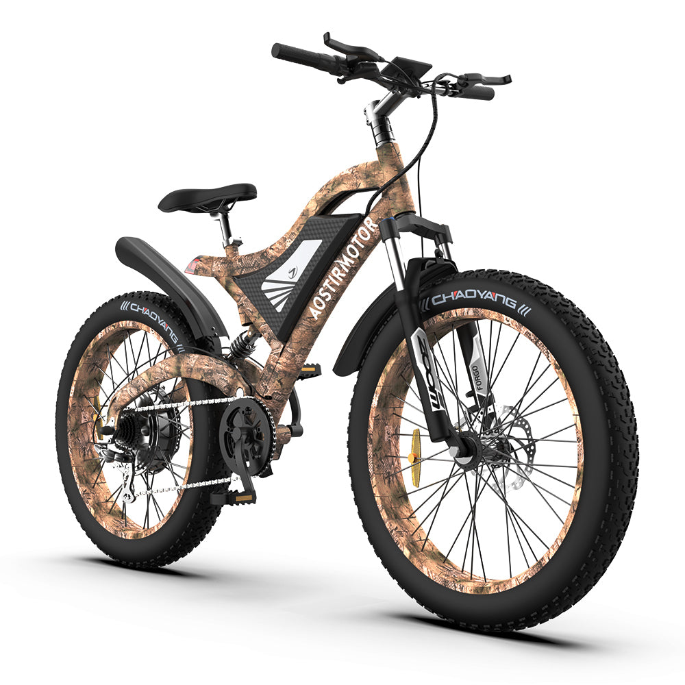 AOSTIRMOTOR S18-1500W 26" 1500W Electric Bike Fat Tire 48V 15AH Removable Lithium Battery Mountain Bicycle Shimanos Bicycle Full Suspension MTB Bikes for Adults