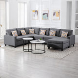 Nolan Gray Linen Fabric 6Pc Reversible Chaise Sectional Sofa with Pillows and Interchangeable Legs - Home Elegance USA