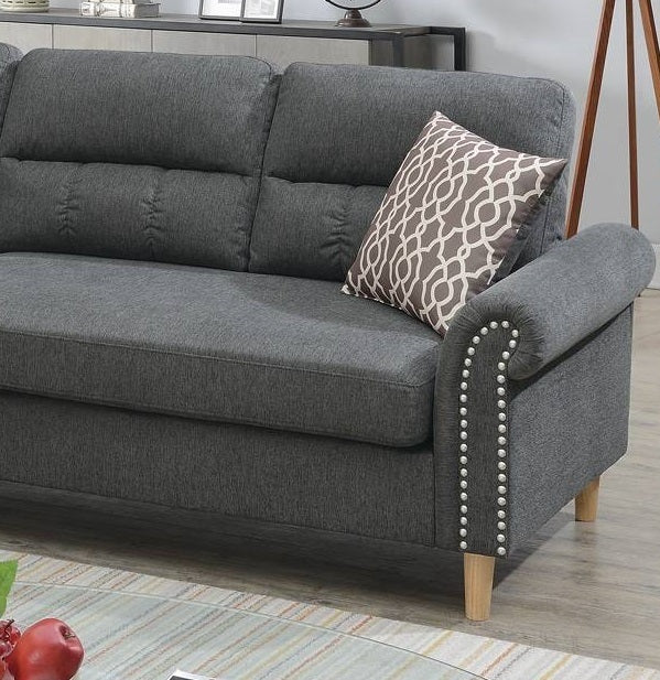 Slate Color Polyfiber Reversible Sectional Sofa Set Chaise Pillows Plush Cushion Couch Nailheads - Home Elegance USA