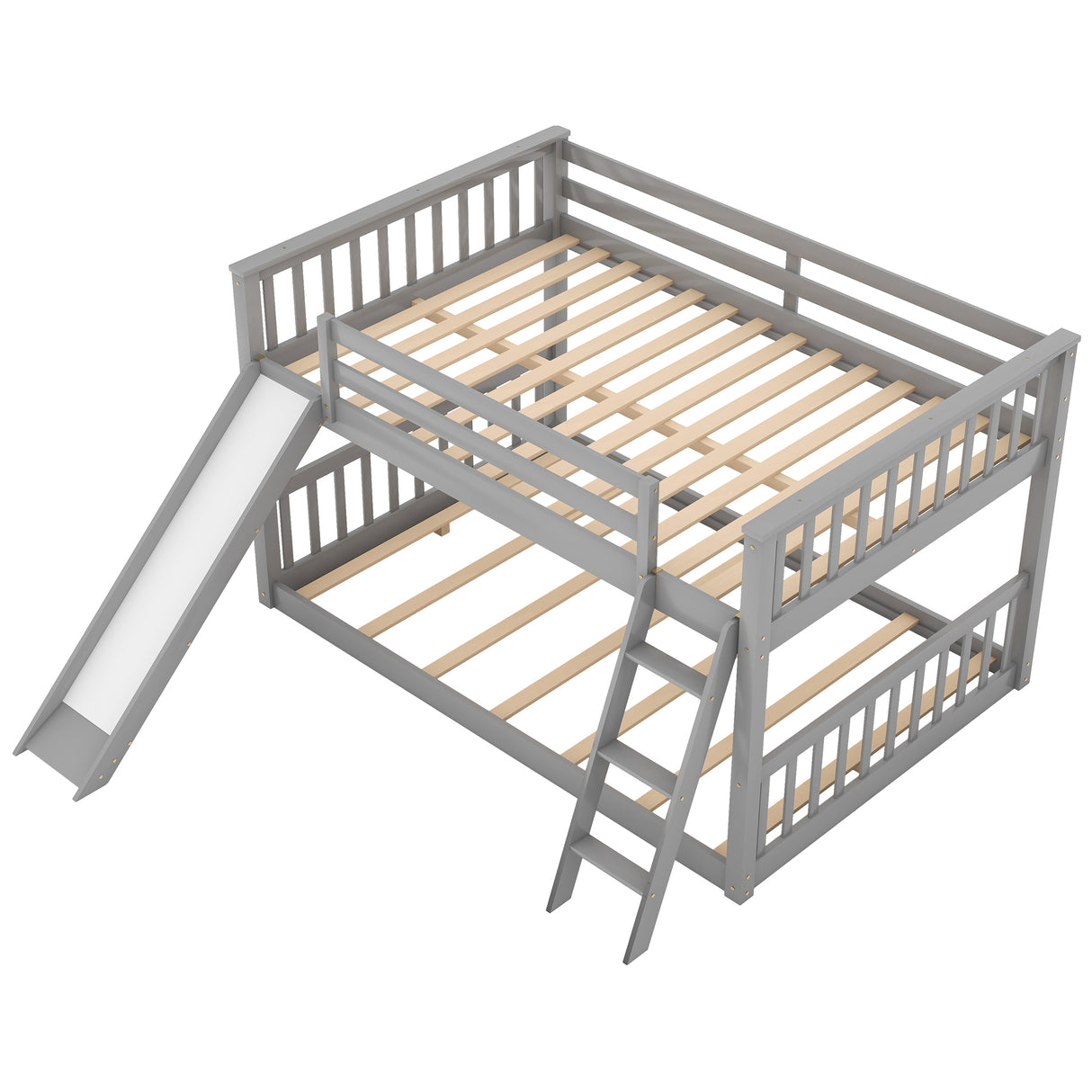Full over Full Bunk Bed with Convertible Slide and Ladder, Gray - Home Elegance USA