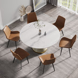 59.05"Modern artificial stone round white carbon steel base dining table-can accommodate 6 people - Home Elegance USA