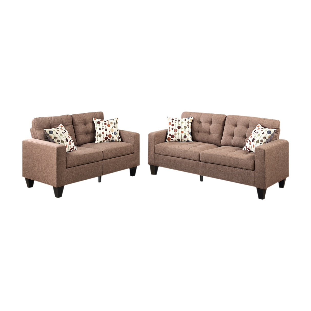 Living Room Furniture 2pc Sofa Set Light Coffee Polyfiber Tufted Sofa Loveseat w Pillows Cushion Couch Solid pine Home Elegance USA