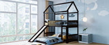 Twin Over Twin Bunk Bed with Slide, House Bed with Slide, Espresso(OLD SKU: LT000214AAP) - Home Elegance USA