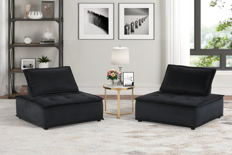 Anna Black Velvet Set of 2 Armless Lounge Chair - Home Elegance USA