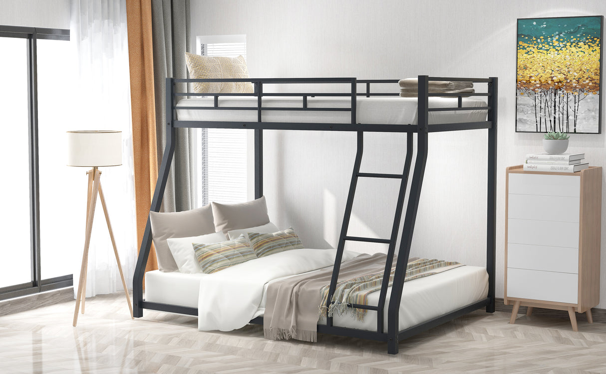 Metal Floor Bunk Bed, Twin over Full,Black(OLD SKU:MF193244AAB) - Home Elegance USA