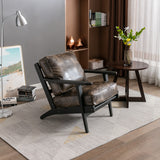 solid wood  black antique painting removable cushion arm chair, mid-century PU leather accent chair - Home Elegance USA