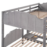 Full Over Twin & Twin Bunk Bed, Velvet Triple Bunk Bed with Drawers and Guardrails, Gray - Home Elegance USA