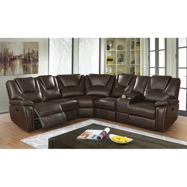 Hong Kong Power Reclining Sectional made with Faux Leather in Brown - Home Elegance USA