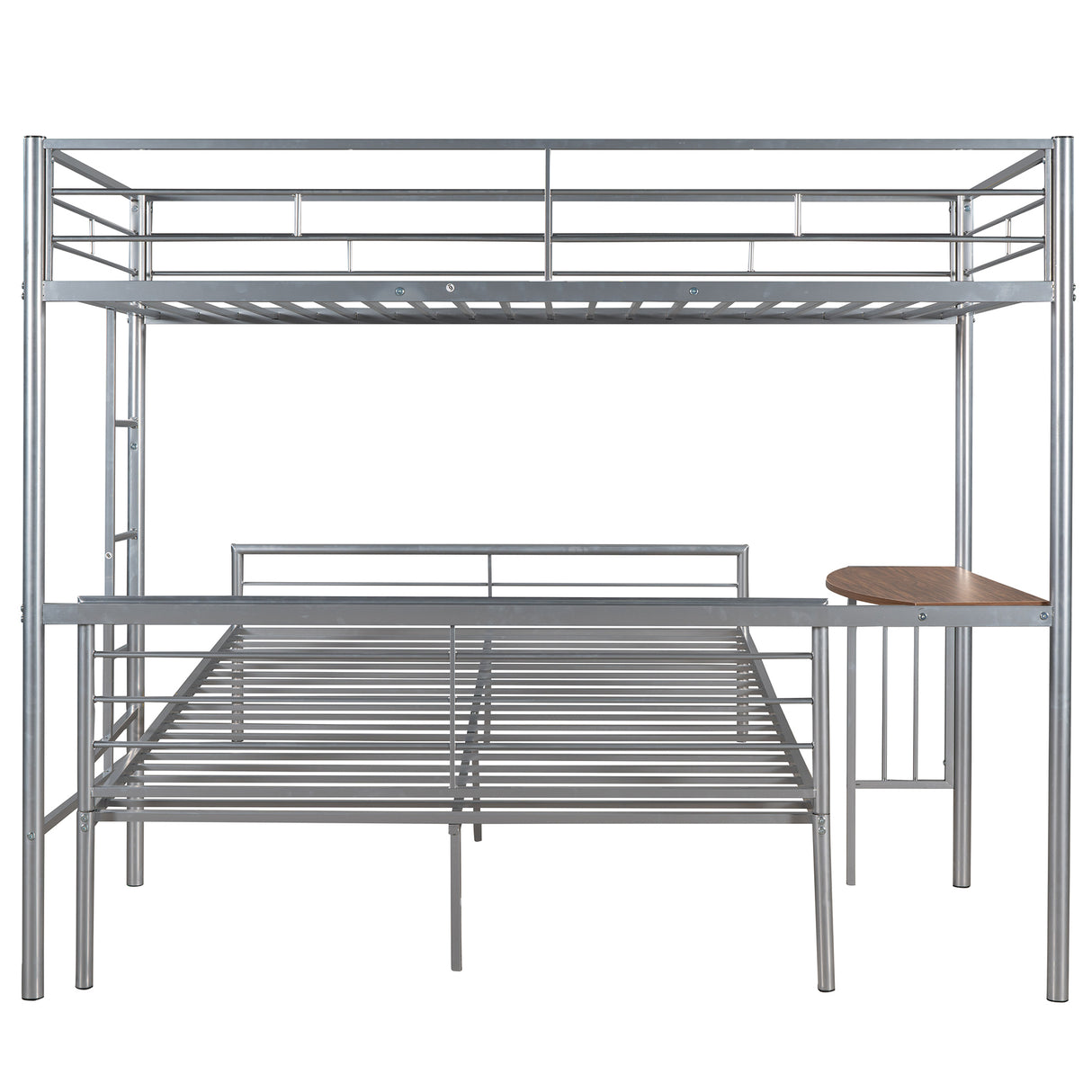 Twin Over Full Metal Bunk Bed with Desk, Ladder and Quality Slats for Bedroom, Metallic Silver（OLD SKU :LP000092AAN） - Home Elegance USA