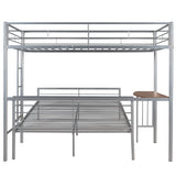 Twin Over Full Metal Bunk Bed with Desk, Ladder and Quality Slats for Bedroom, Metallic Silver（OLD SKU :LP000092AAN） - Home Elegance USA