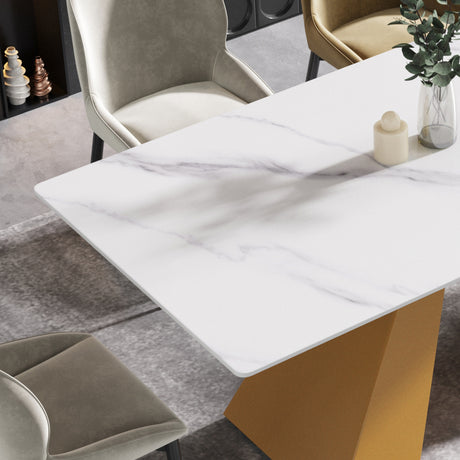 63"Modern artificial stone white straight edge golden metal leg dining table - 6 people - W1535S00079 - image - 9