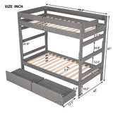 Twin over Twin Wood Bunk Bed with 2 Drawers, Gray - Home Elegance USA