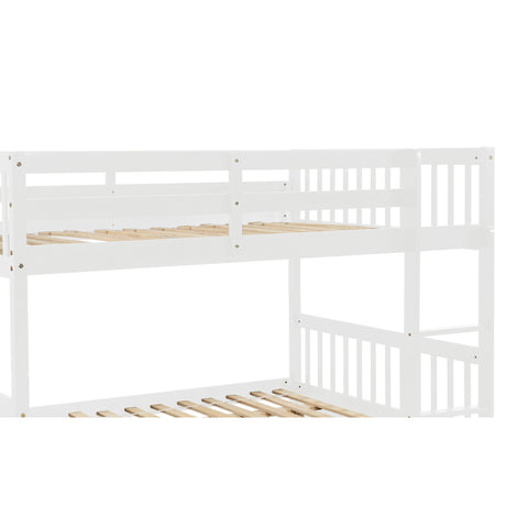 Full Over Full Bunk Bed with Trundle, Convertible to 2 Full Size Platform Bed, Full Size Bunk Bed with Ladder and Safety Rails for Kids, Teens, Adults,White(Old Sku:W504S00002) - Home Elegance USA