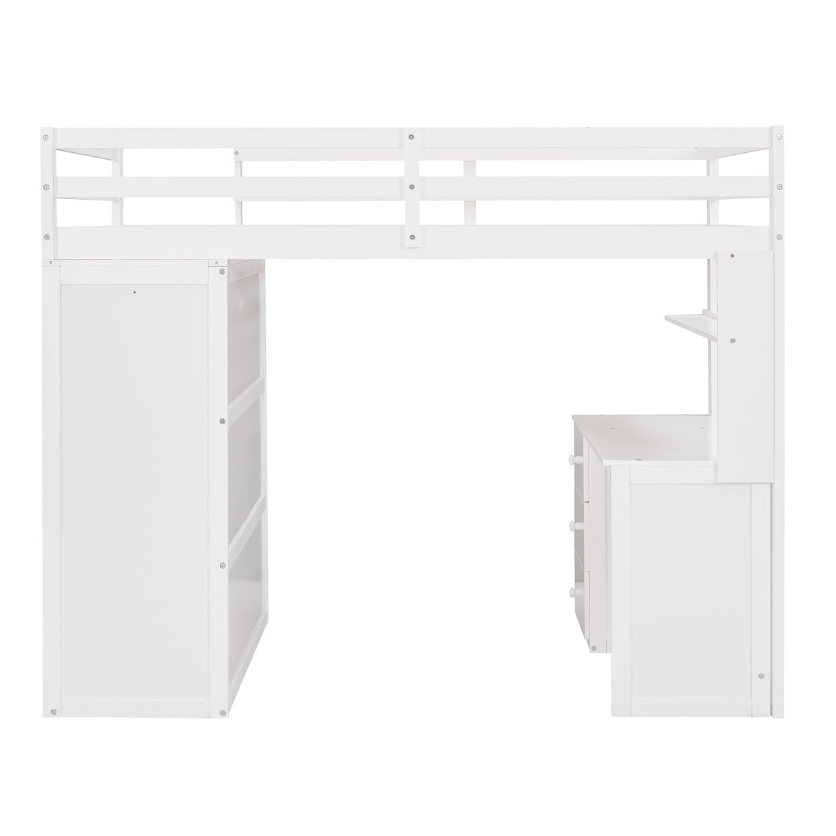 Twin size Loft Bed with Drawers,Desk,and Wardrobe-White - Home Elegance USA