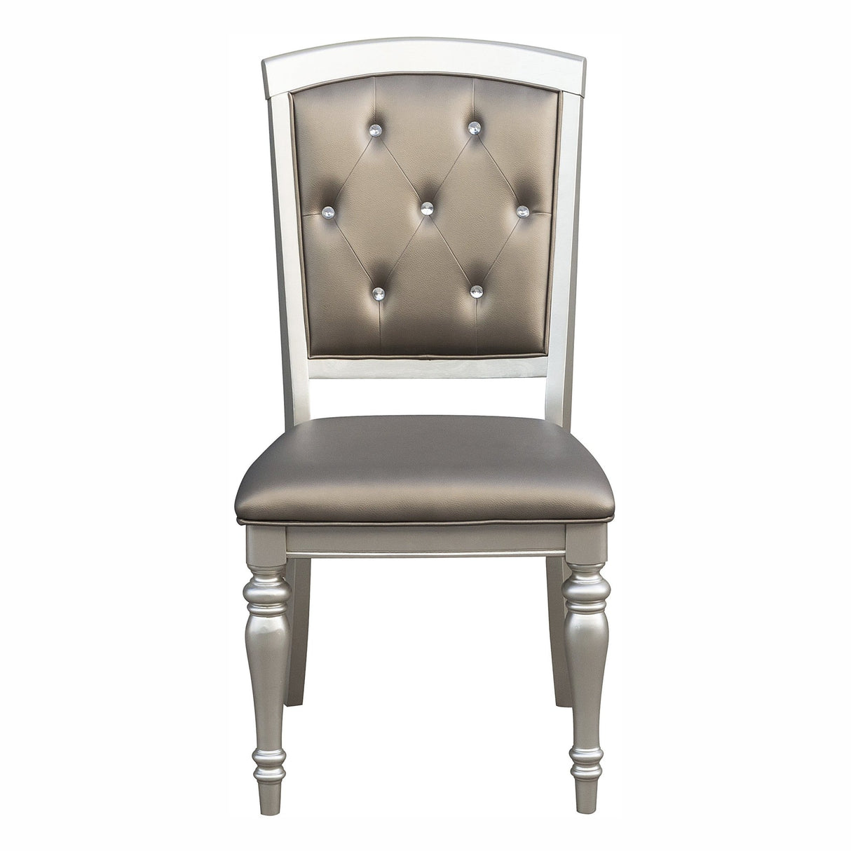 Glamorous Silver Finish Dining Set 5pc Dining Table 4x Side Chairs Crystal Button Tufted Upholstered Modern Style Furniture - Home Elegance USA