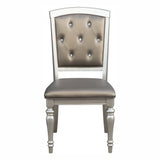 Glamorous Silver Finish Dining Set 5pc Dining Table 4x Side Chairs Crystal Button Tufted Upholstered Modern Style Furniture - Home Elegance USA