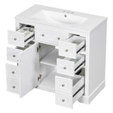 36" Bathroom Vanity with Sink Combo, One Cabinet and Six Drawers, Solid Wood and MDF Board, White - SY999404AAK - image - 24