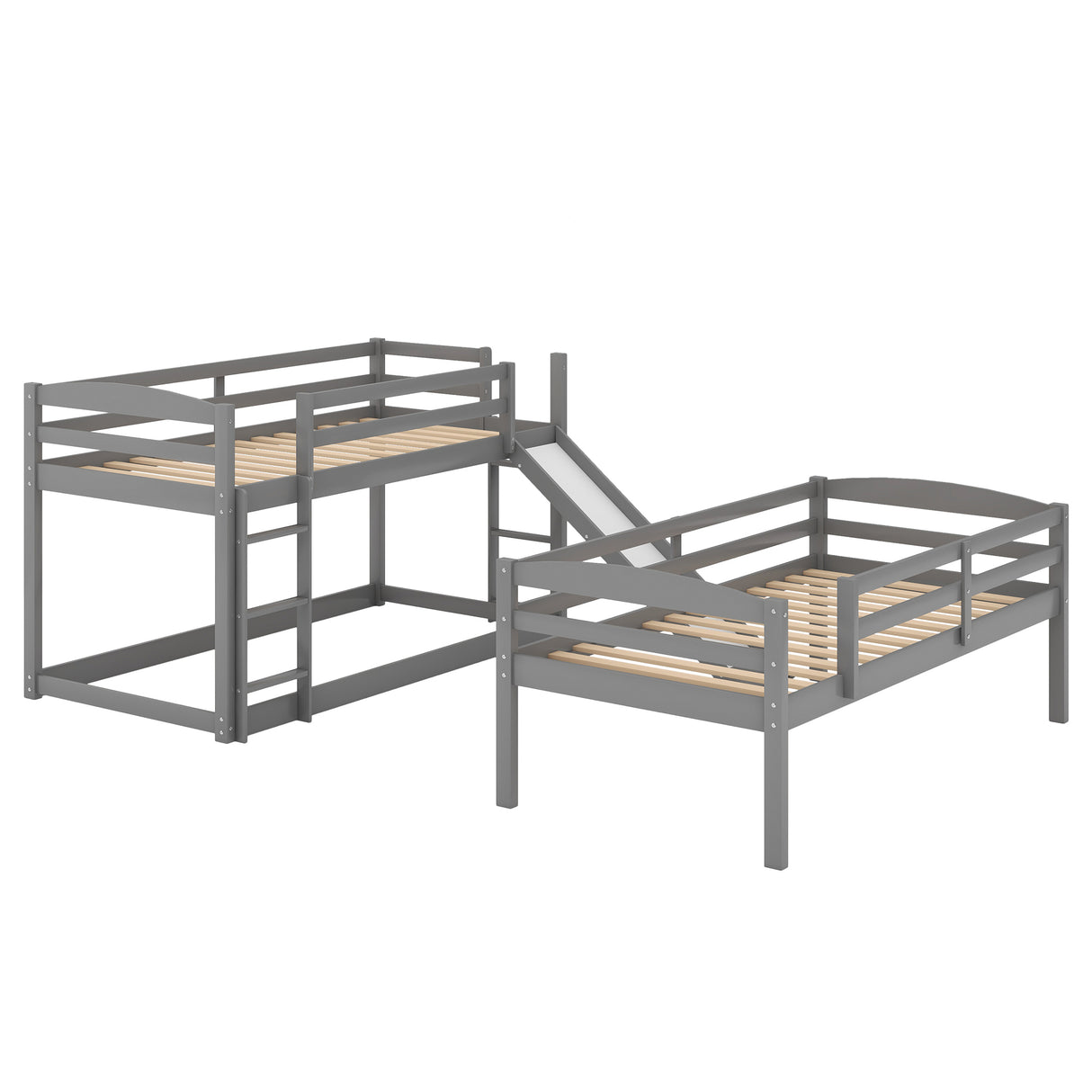 Twin over Twin over Twin Adjustable Triple Bunk Bed with Ladder and Slide,Gray(OLD SKU:SM000508AAE) - Home Elegance USA