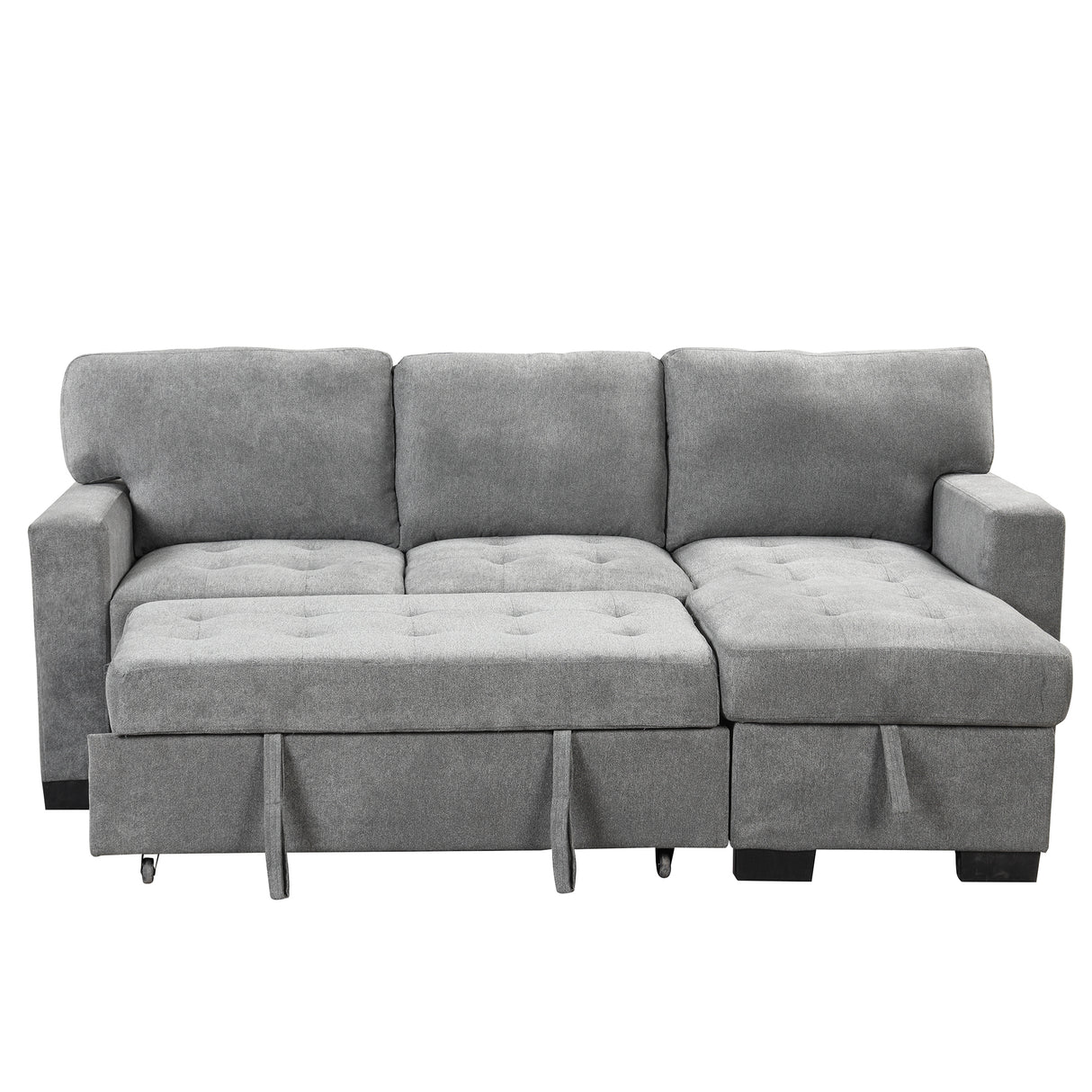 Stylish and Functional Light Chaise Lounge Sectional with Storage Rack Pull-out Bed Drop Down Table  and USB Charger Gray - Home Elegance USA