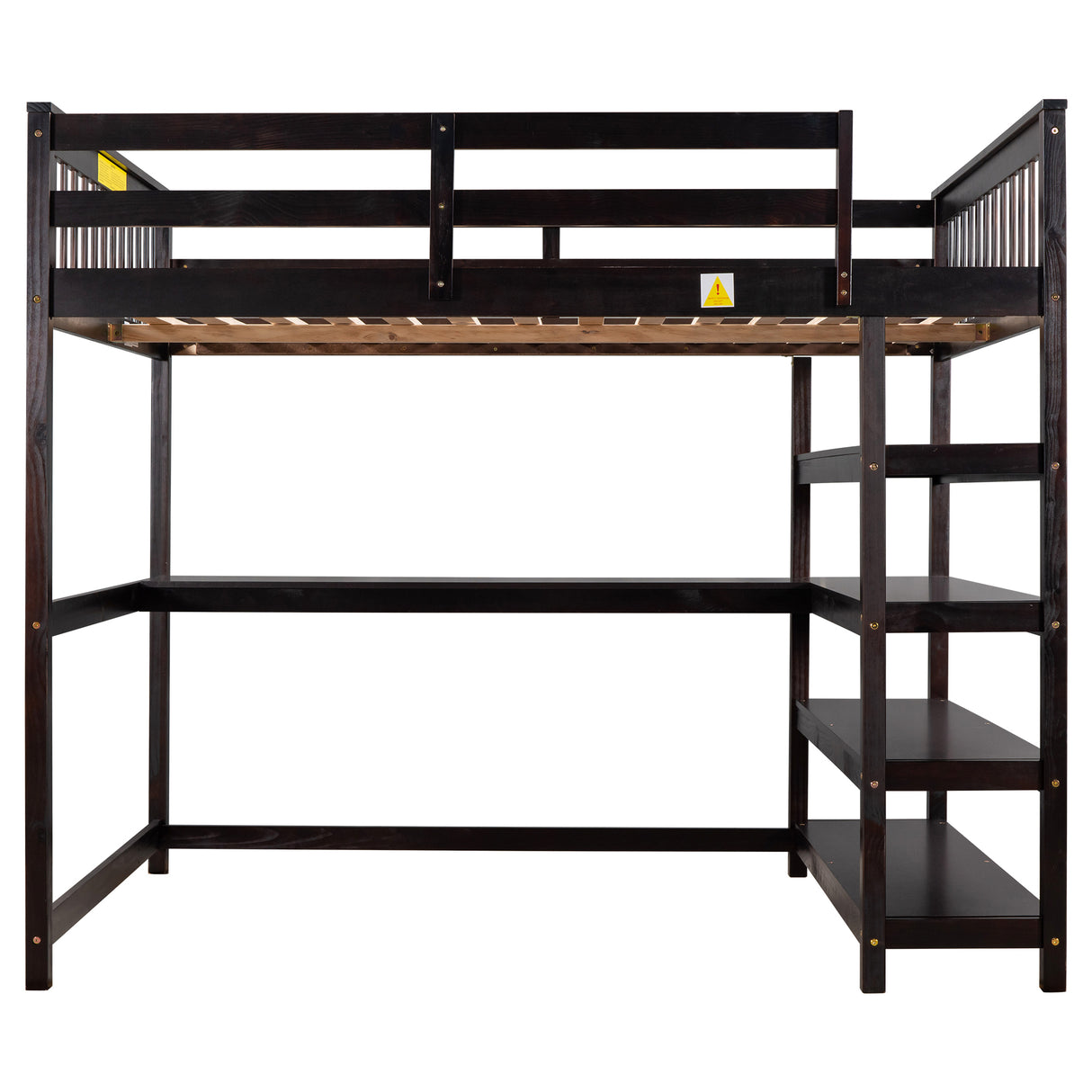 Full Size Loft Bed with Storage Shelves and Under-bed Desk, Espresso(OLD SKU:SM000246AAP-1) - Home Elegance USA