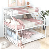 Twin XL/Full XL/Queen Triple Bunk Bed with Long and Short Ladder and Full-Length Guardrails,White - Home Elegance USA